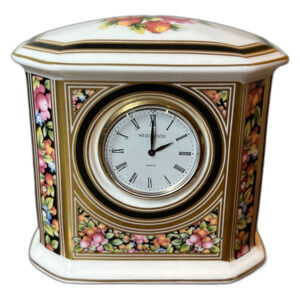 Vintage Wedgwood Bone China Mantel Clock Floral Quartz Made in England Untested